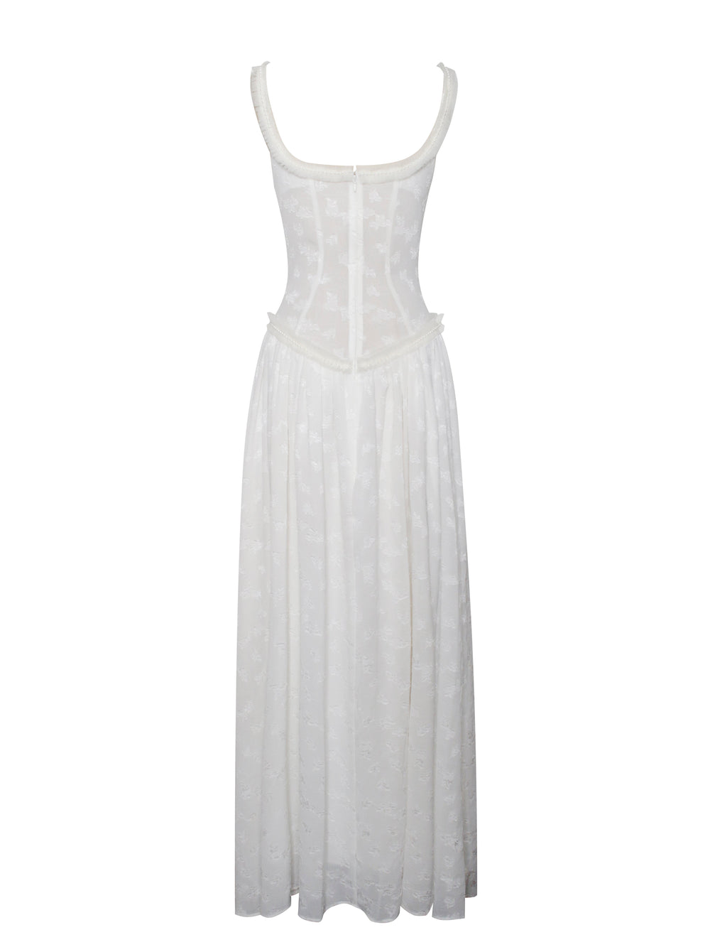 Ulissa White Square Neck Jacquard Trendy Textured High Slit Maxi Dress Dresses