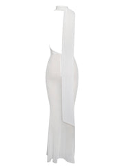 Olena White Burnout Velvet Animal Trendy Print Mesh Halter Neck Maxi Dress Dresses