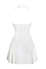 Reyna White Backless Charming Pleated Mini Blazer Dress Dresses