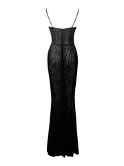 Ulani Black Burnout Velvet Graceful Detail Mesh Maxi Dress Dresses