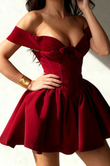 Low Cut Velvet Bow Midi Dress