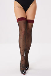 Black Polka Dot Red Edge Thigh-High Stockings