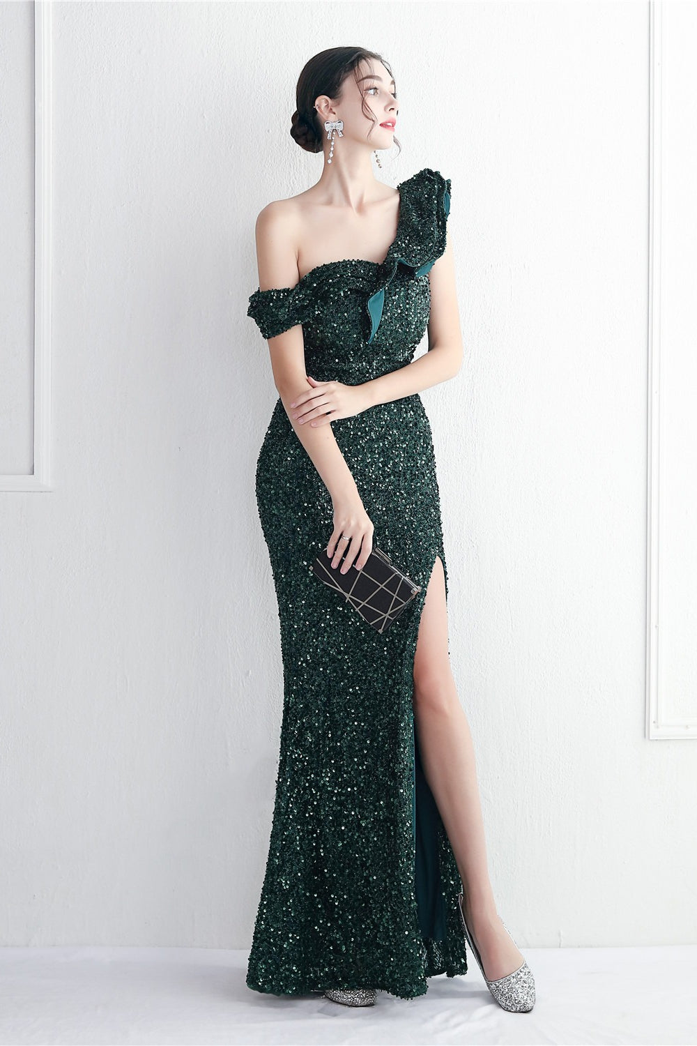 Embellished One Shoulder Mermaid Formal Dress