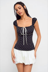 Polka Dot Low Back Slim Fit Short Sleeve Tank Top