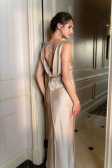 Solid Satin Evening Maxi Dress