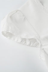 Lace Paneled Ruched Puff Sleeve Tie Blouse