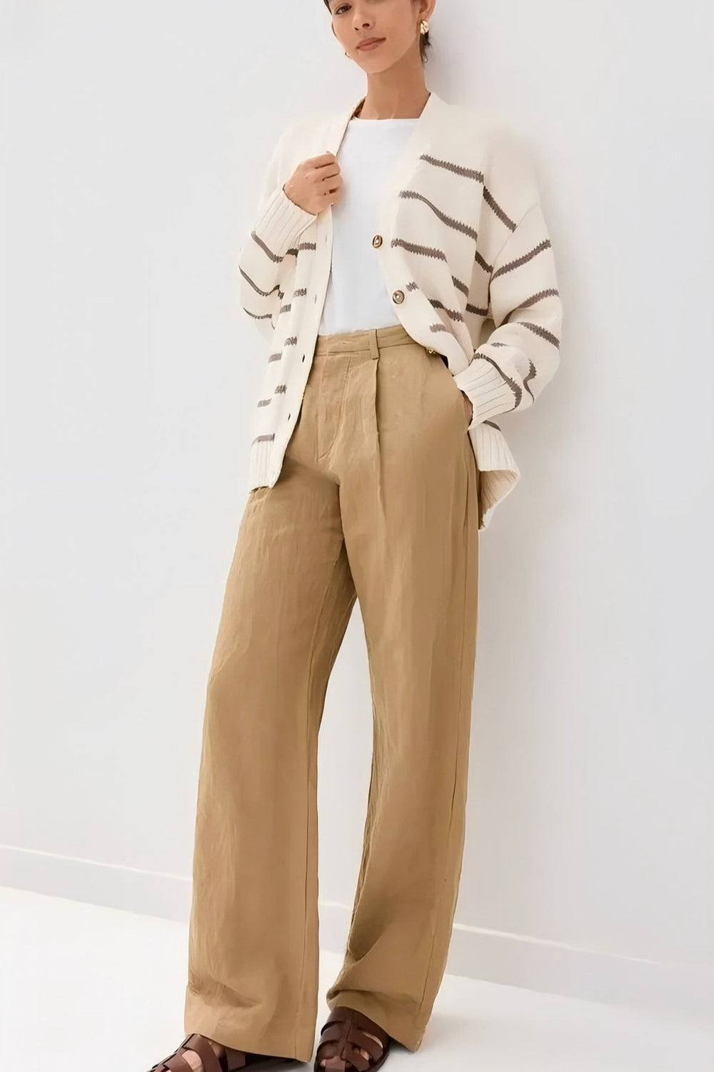 V Neck Striped Cotton Sweater