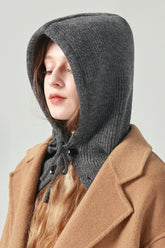 Thermal Knit Face Cover Hooded Scarf Hat