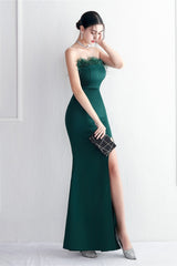 Elegant Feather Trim Strapless Formal Dress