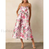 3D Bow Spaghetti Strap Midi Dress red / S