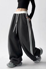 Contrast High Waist Athletic Fluid Wide Leg Pants