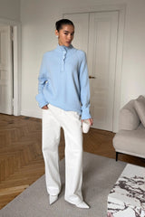 Stand Collar Button Detail Cozy Oversized Sweater