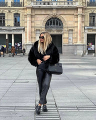 Solid Faux Graceful Fur Collar Jacket Women Faux Fur Coats