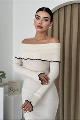 Ribbed Off Shoulder Color Block Knit Sweater Dress