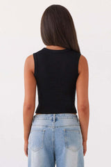 Round Neck Button Detail Ribbed Slim Tank Top