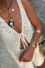 Cutout Knit V Neck Tie Front Casual Tank Top