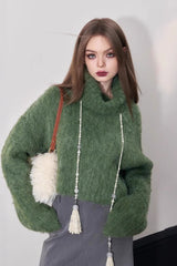 Cropped High Neck Pullover Sweater