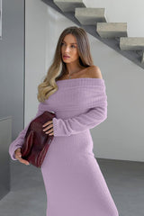 Knitted Off-the-Shoulder Elegant Fitted Waist Maxi Dress