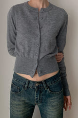 Slim-Fit Round-Neck Knit Cardigan