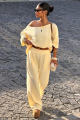 One Shoulder Crop Top Wide Leg Pants Set