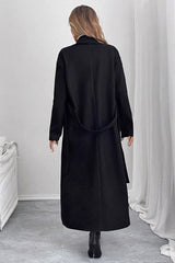 Black Belted Wool Blend Relaxed Overcoat