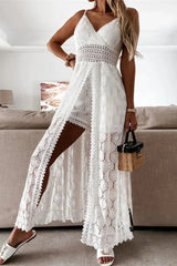 Lace V Neck Hollow Boho Dress