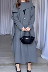 Cape Sleeve Solid Color Long Overcoat