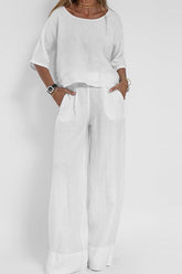 Plus Size Casual Solid Color Linen Pants Set