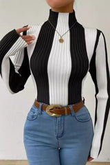Classic Black White Vertical Stripe Knit Top