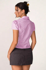 V Neck Striped Ruched Blouse