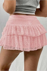 Sexy Tiered Lace Trim Mini Cake Skirt