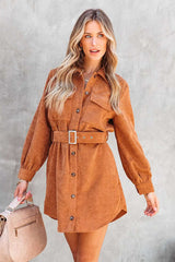 Corduroy Belted Pocket Detail Overcoat