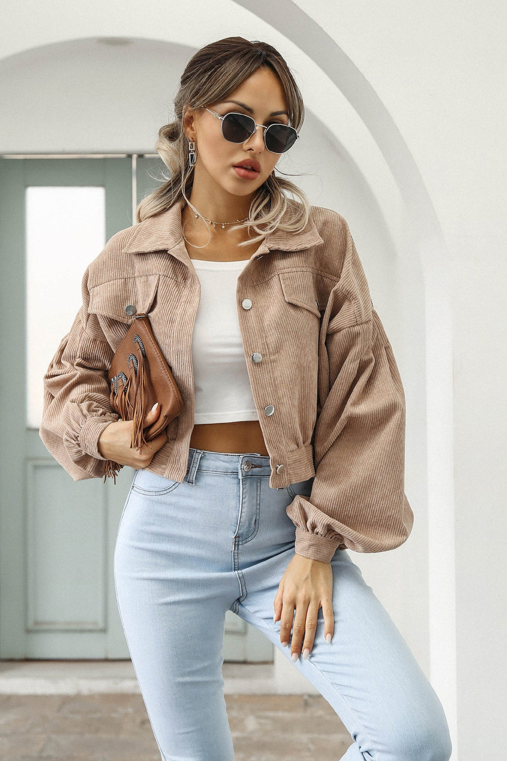 Button Up Corduroy Short Jacket
