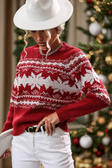 Christmas Color Block Crew Neck Snowflake Sweater