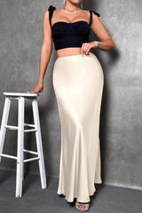 Silky Solid High Waist Satin Maxi Skirt