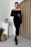Ribbed Off Shoulder Color Block Knit Sweater Dress