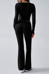 Casual V Neck Flared Stretch Two Piece Pants Set