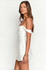 Satin Strapless Off Shoulder Ruffled Slim Fit Elegant Mini Dress