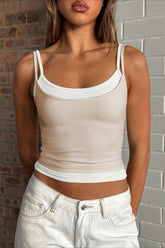 Faux Two Piece Spaghetti Strap Sexy Tank Top