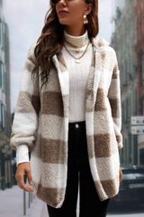 Loose Plaid Color Block Knit Cardigan Chic Christmas Outerwear