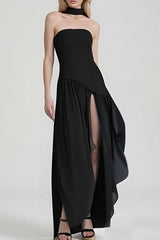 Solid Bustier High Slit Formal Dress S / Black
