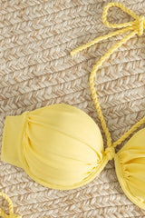 Yellow Twisted Strap Bandeau Push Up Bikini Set
