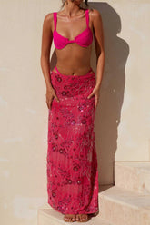 Beaded Sequin Embroidery Bodycon Maxi Skirt