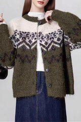 Colorblock Loose Fit Snowflake Knit Sweater