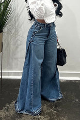 Y2K Patchwork Fringe Relaxed Long Flare Jeans