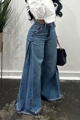 Y2K Patchwork Fringe Relaxed Long Flare Jeans