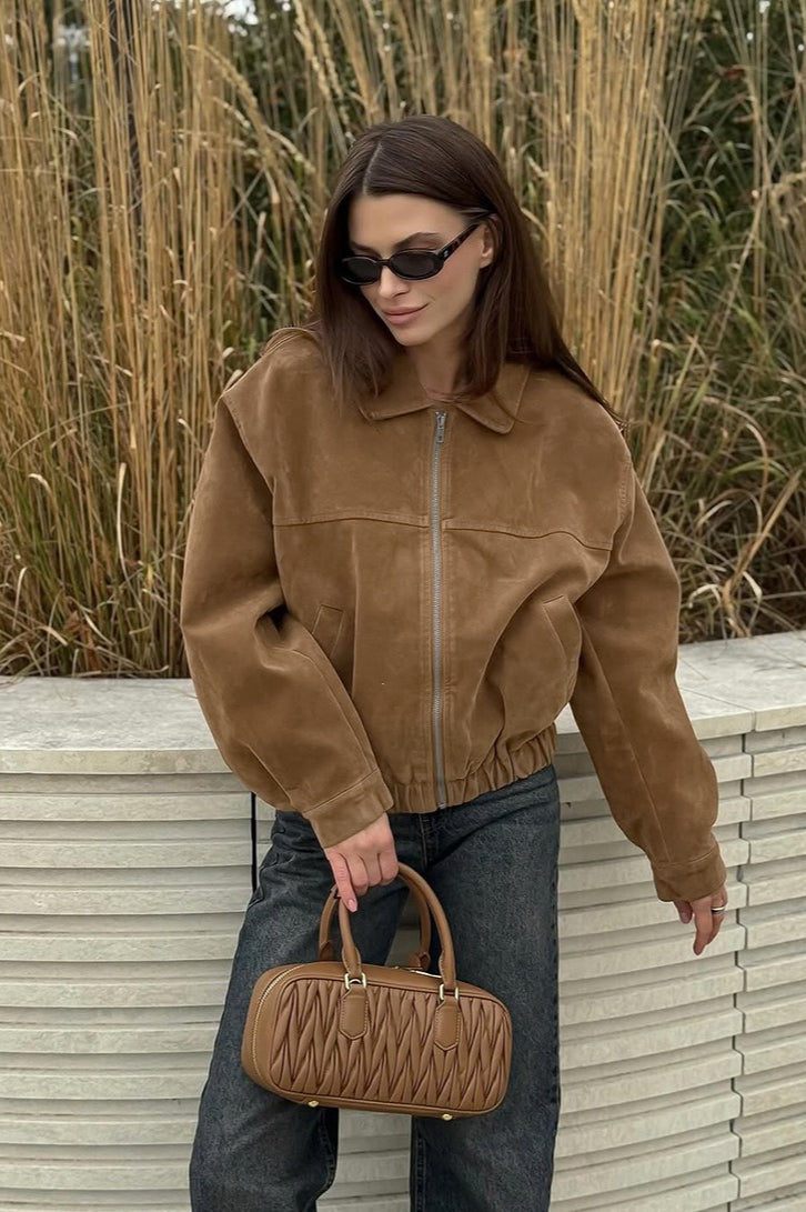 Vintage Suede Zip Front Relaxed Jacket