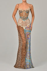 Color Block Leopard Printed Floral Dress