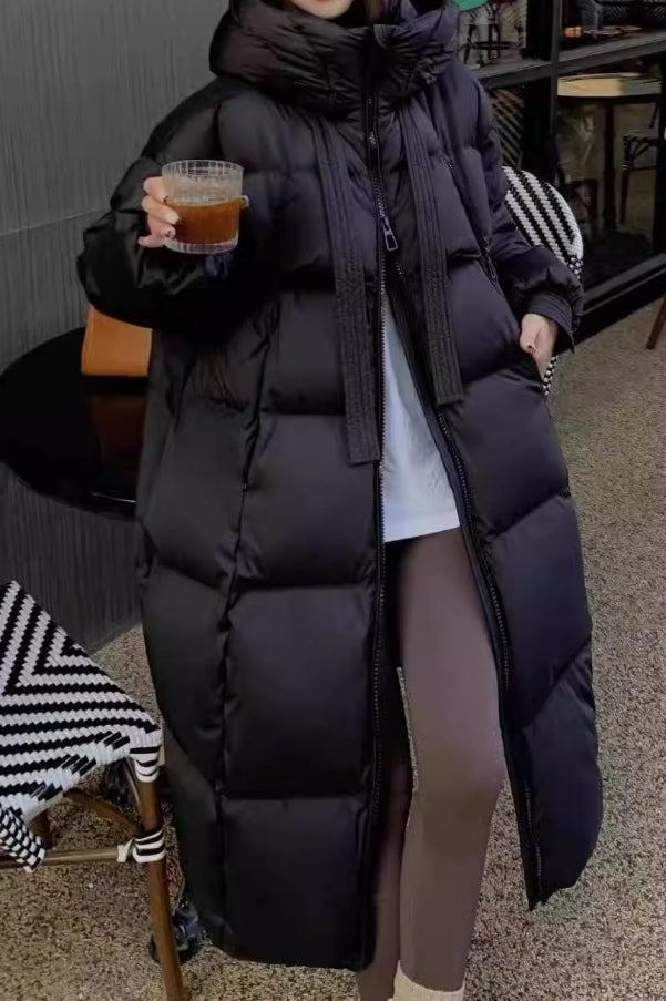 Trendy Long Hooded Puffer Jacket M / Black
