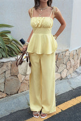 Casual Tie Waist Wide Leg Pants Set